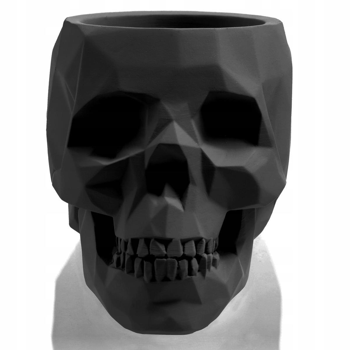 Doniczka betonowa Skull Low-Poly 7,6 cm | Czarny Mat nr. 2