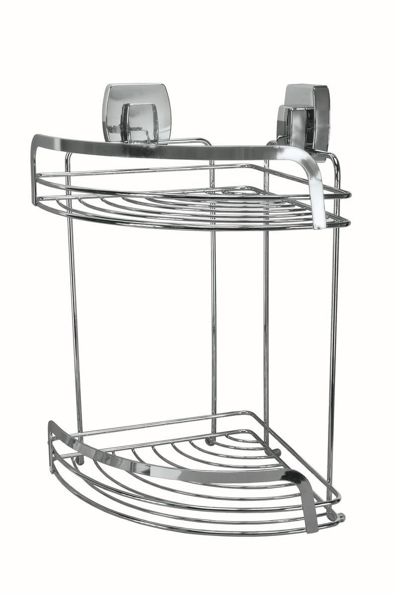 Podwójny koszyk narożny łazienkowy pod prysznic do łazienki srebrny bez wiercenia 21x32x27 cm 0 Full Screen