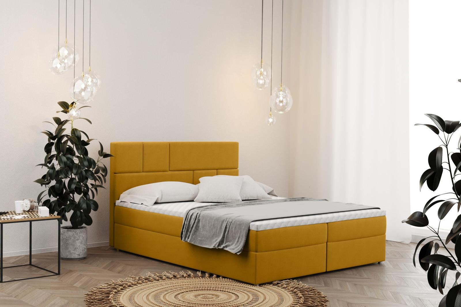 Łóżko BALI 120x200 cm z funkcją przechowywania i materacem do sypialni żółte nr. 1