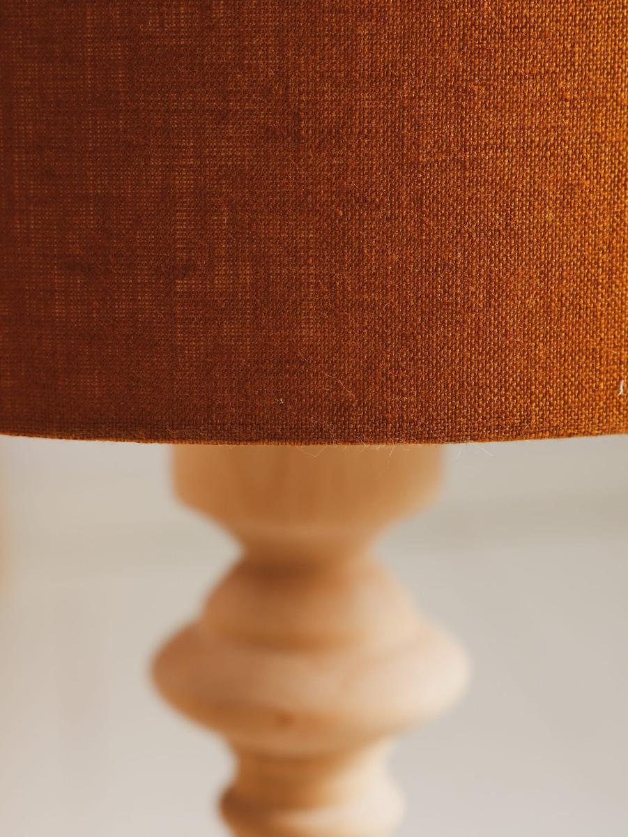 Lampa ścienna kinkiet 21x14x24 cm lniany do oświetlenia ogólnego musztardowy drewno białe nr. 7