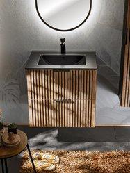 Zestaw mebli łazienkowych 60 cm XILO BLACK z umywalką LAVA BLACK syfon + słupek lustro dąb wotan - Miniaturka zdjęcia nr 12