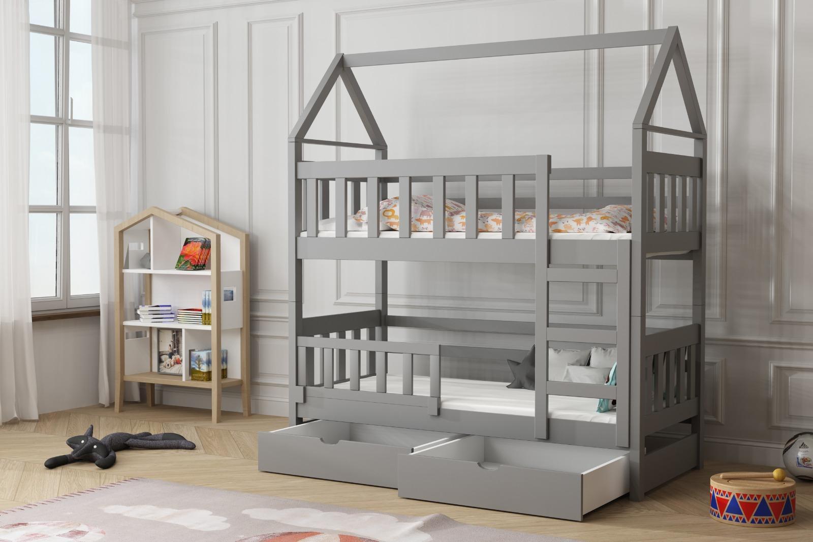 Łóżko piętrowe DOMEK drewniane miejsce do spania dla 2 osób + materace 160x75 cm w zestawie do pokoju dziecka 1 Full Screen