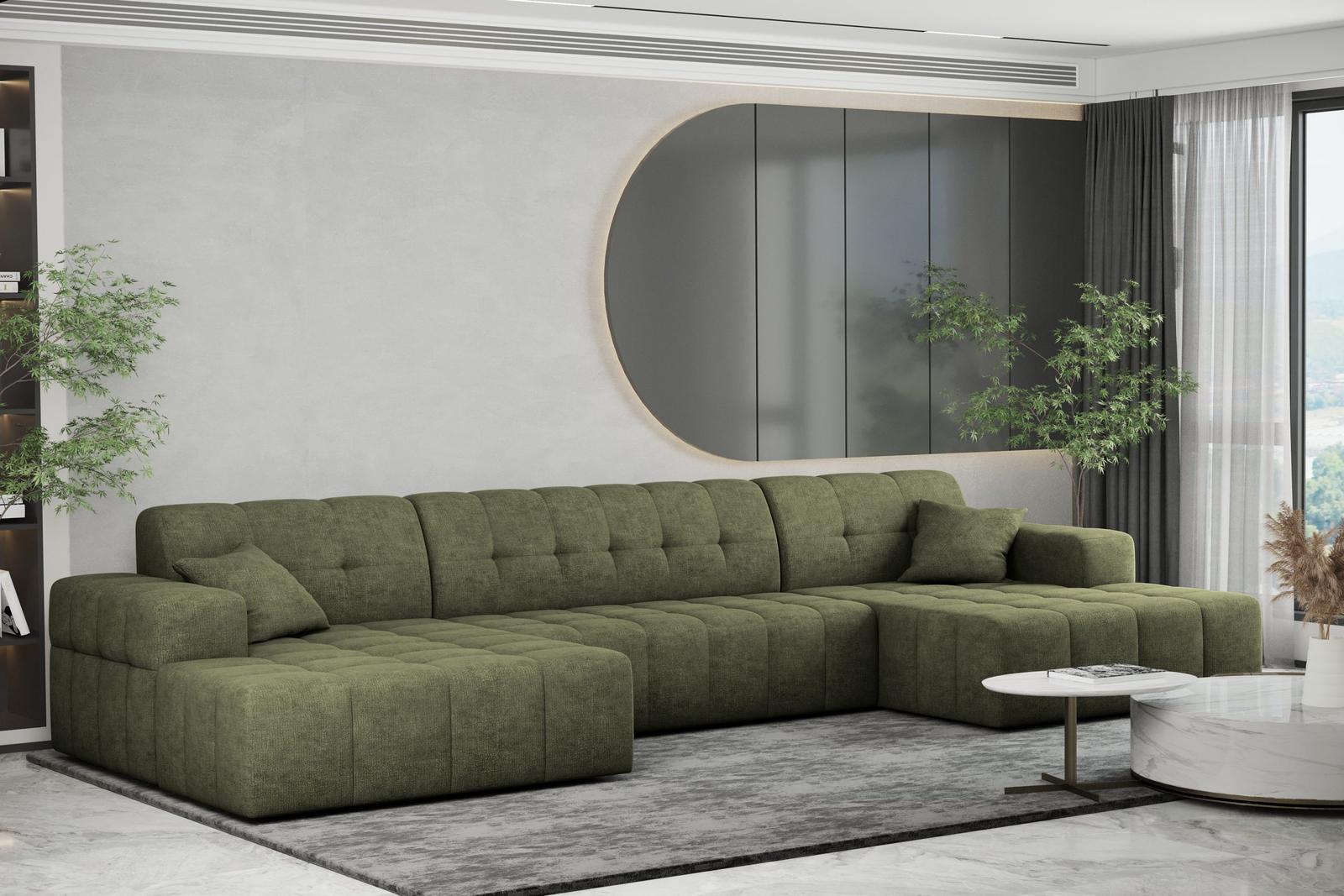 Sofa NIMES 350x82x168 cm bez funkcji spania w kształcie U pikowana do salonu NEVE zielona nr. 1