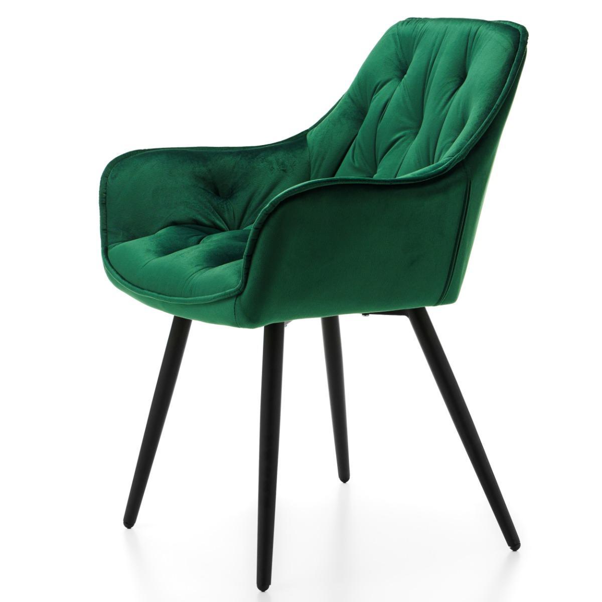 Krzesło SIENA zielone tapicerowane pikowane welurowe do jadalni lub salonu 4 Full Screen