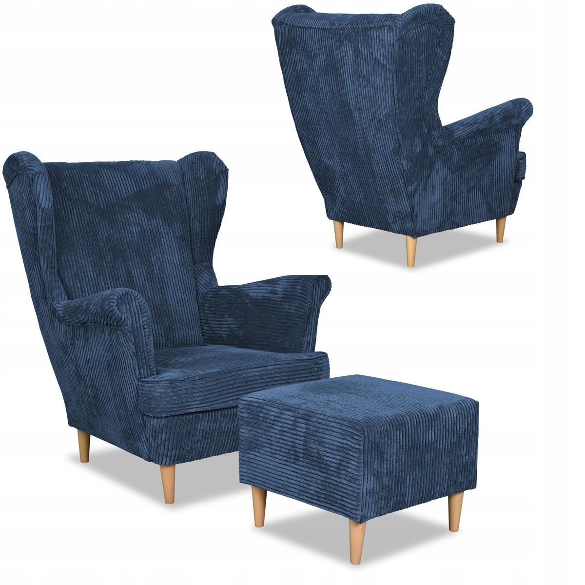 Fotel uszak z podnóżkiem Bonito sztruks niebieski nr. 2