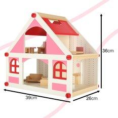 Domek dla lalek drewniany różowy montessori mebelki akcesoria dla dziewczynki 39x36x26 cm - Miniaturka zdjęcia nr 5