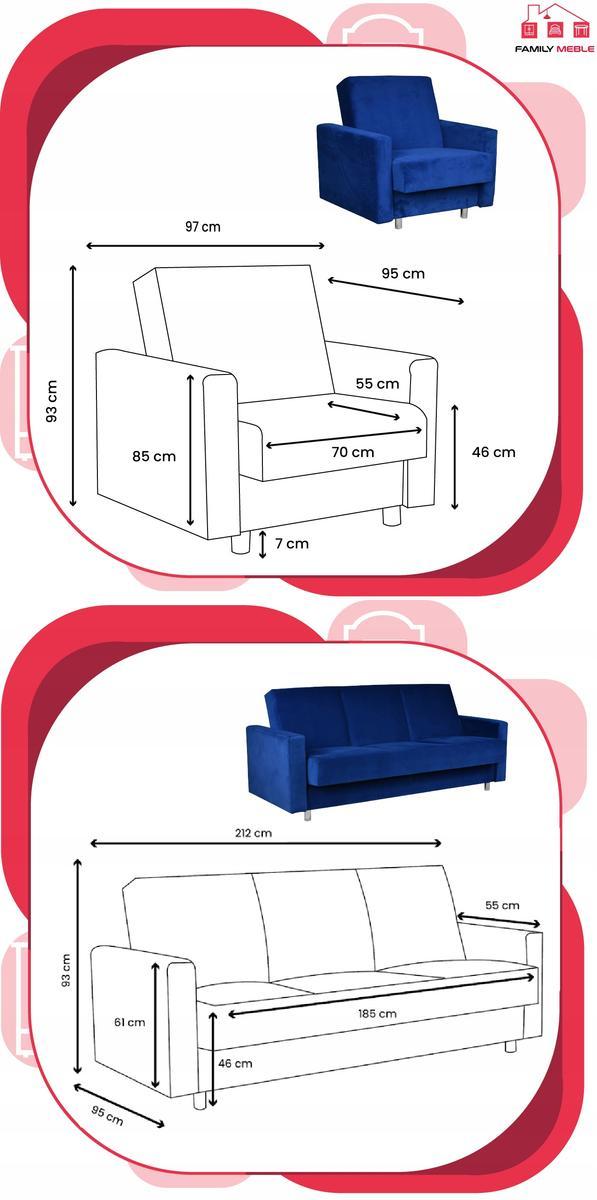 Zestaw wypoczynkowy wersalka fotele kobalt modrak 8 Full Screen