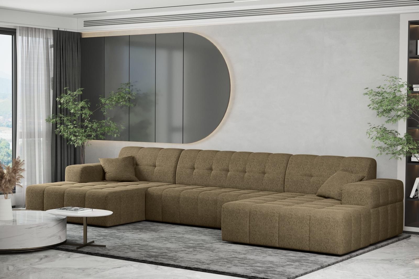 Sofa NIMES 350x82x168 cm bez funkcji spania w kształcie U pikowana do salonu NEVE  ciemnobeżowa 0 Full Screen