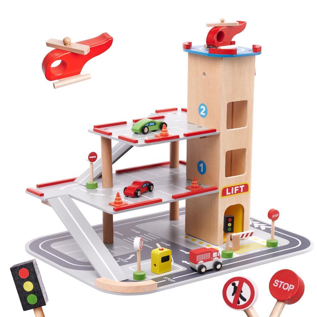 LULILO Parking drewniany BENINO piętrowy garaż miejski akcesoria zabawka dla dzieci 36x37x48cm nr. 2