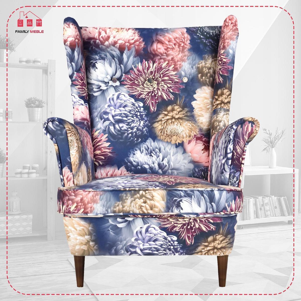 Fotel uszak z podnóżkiem pastelowe kwiaty kolorowy nr. 3