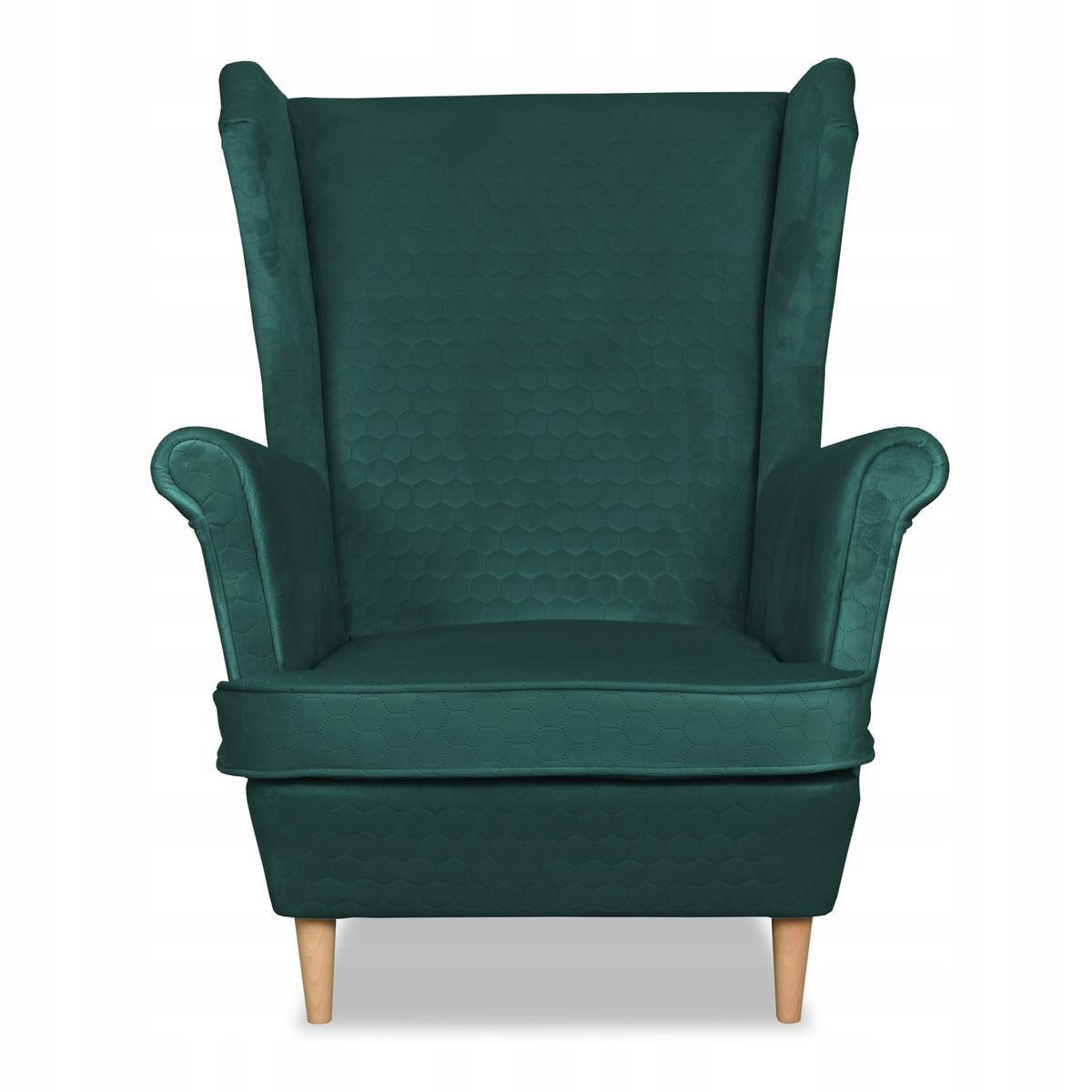 Fotel uszak Angelo z podnóżkiem pikowany zielony 2 Full Screen
