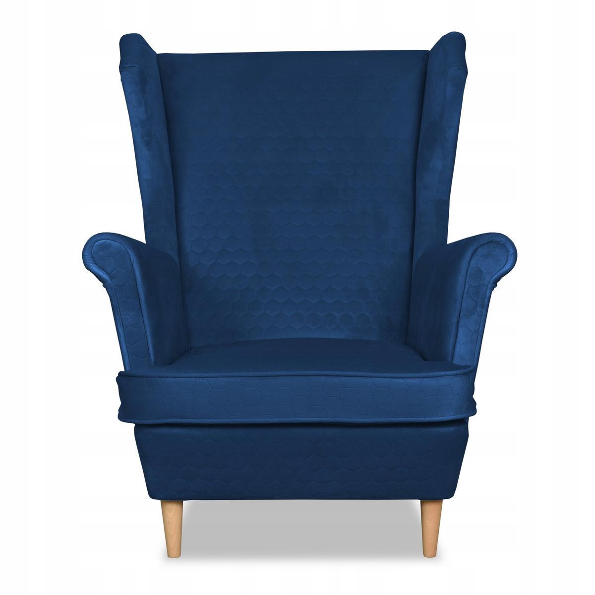 Fotel uszak Angelo z podnóżkiem pikowany niebieski nr. 3