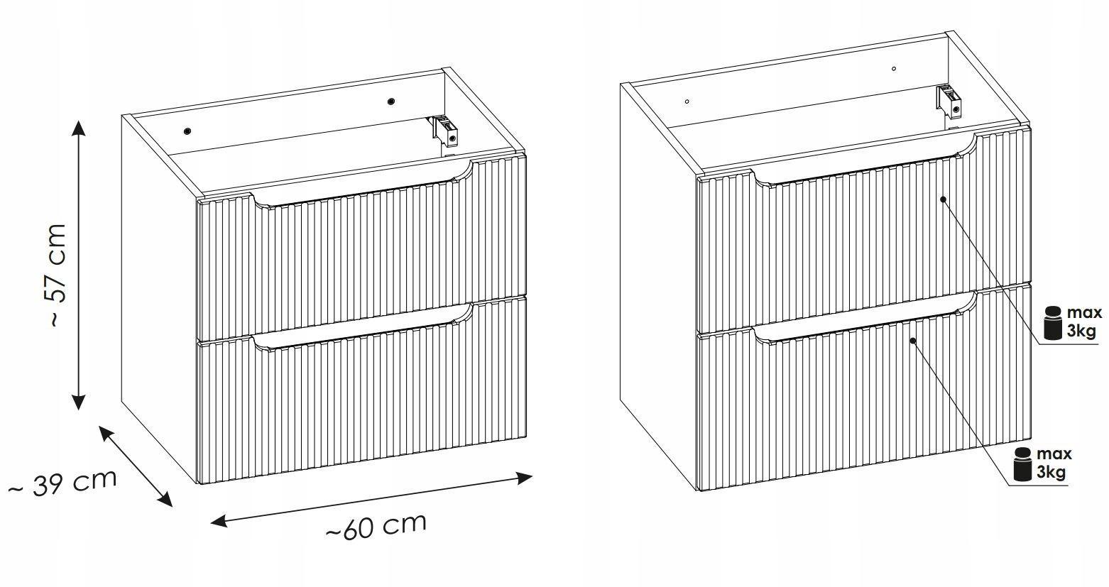 Szafka łazienkowa NOVA 60 cm z umywalką wisząca ryflowane fronty szuflady czarna  nr. 3