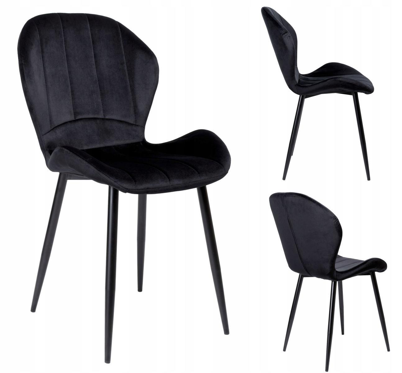 Krzesło welurowe 50x88x57 cm profilowane fotel SHELBY VELVET czarne czarne nóżki do jadalni lub salonu 0 Full Screen