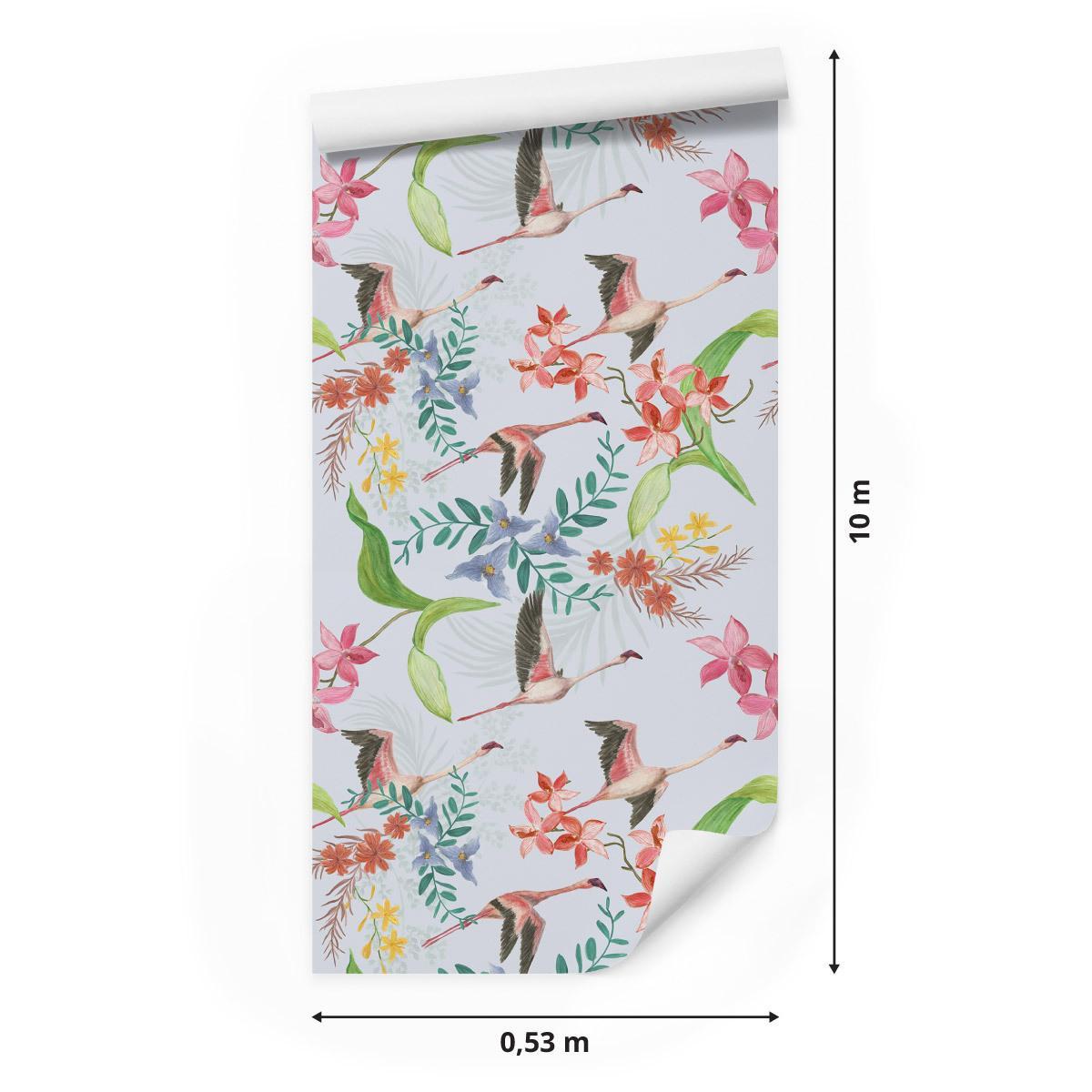 Tapeta – Lecące żurawie i kwiaty  nr. 2