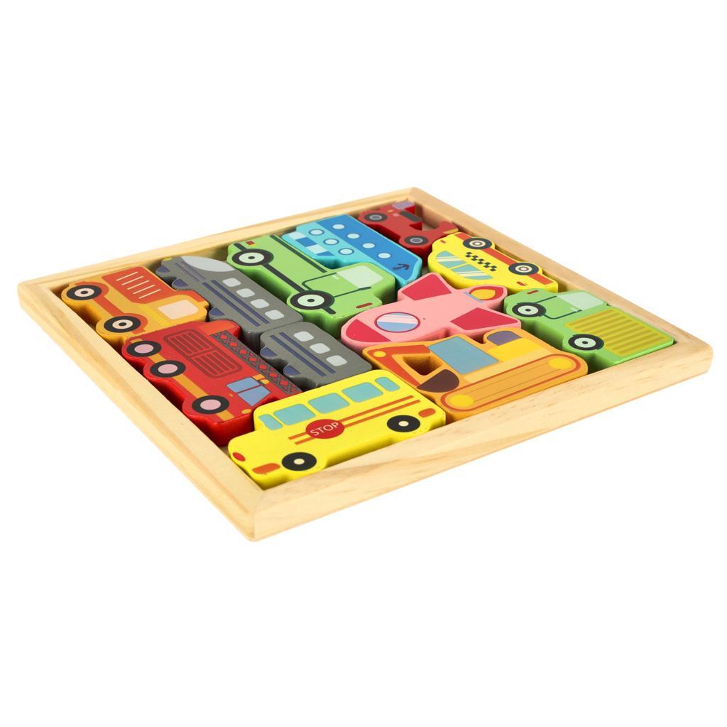 Puzzle układanka edukacyjna kolorowa drewniana sorter dla dziecka kształty pojazdy 17x17x 1 cm 9 Full Screen