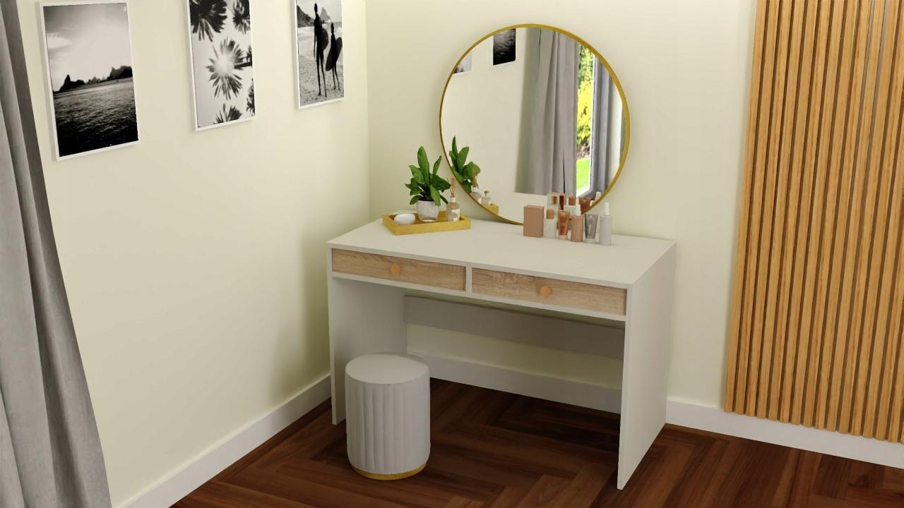 Toaletka biurko MONODIS 120x75x50 cm do sypialni biała front dąb sonoma  nr. 2