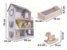 Domek dla lalek drewniany mebelki 70cm szary - Miniaturka zdjęcia nr 3