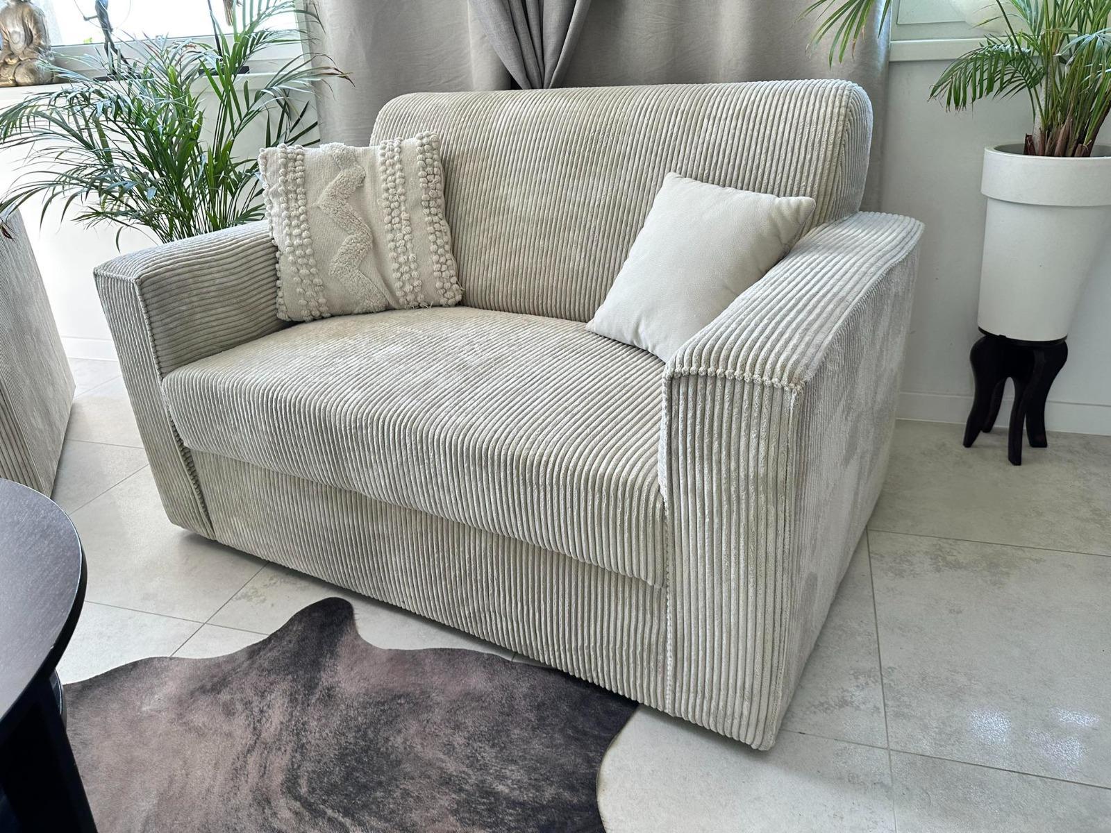 Komplet 2x kanapa/ sofa + fotel zestaw sztruks beżowy wypoczynkowy do salonu 3 elementy nr. 4