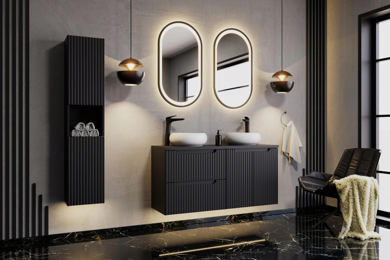 Szafka pod umywalkę NOVA 60x39 cm czarna wisząca ryflowane fronty drzwiczki do łazienki  2 Full Screen
