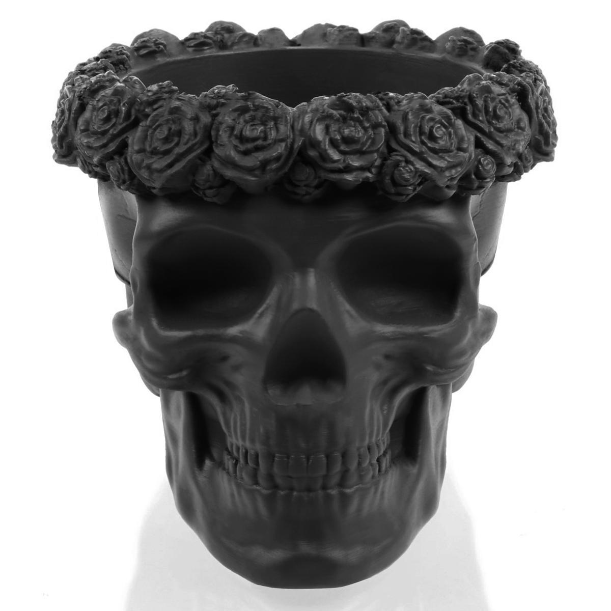 Donica Skull Flowers Black Matt Poli  9 cm 0 Full Screen