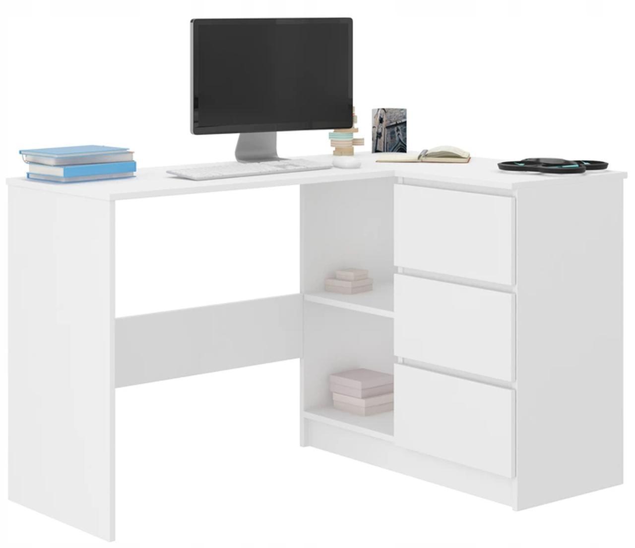 Biurko narożne MODERN 112 cm białe z szafką z szufladami do biura  0 Full Screen