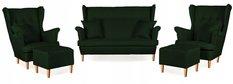 Zestaw wypoczynkowy mebli ARI 149x104x92 cm uszak sofa fotele pufy do salonu Twist ciemna zieleń