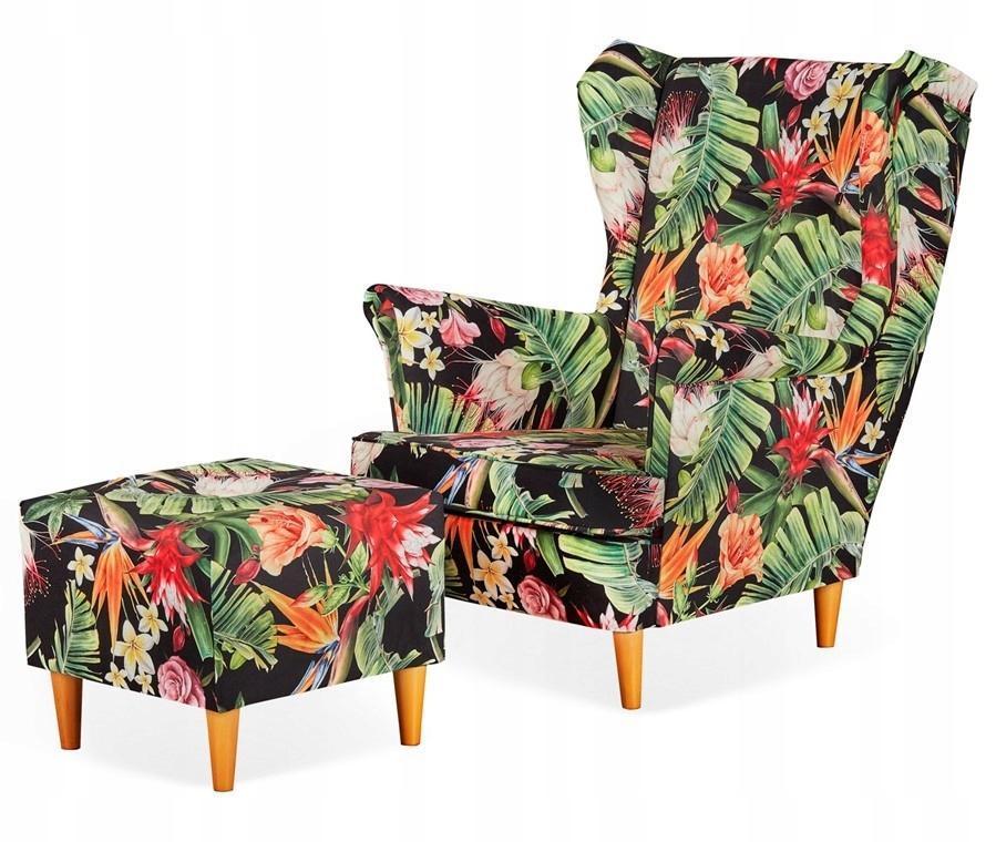 Fotel Uszak z podnóżkiem piękne kolory kwiatów nr. 1