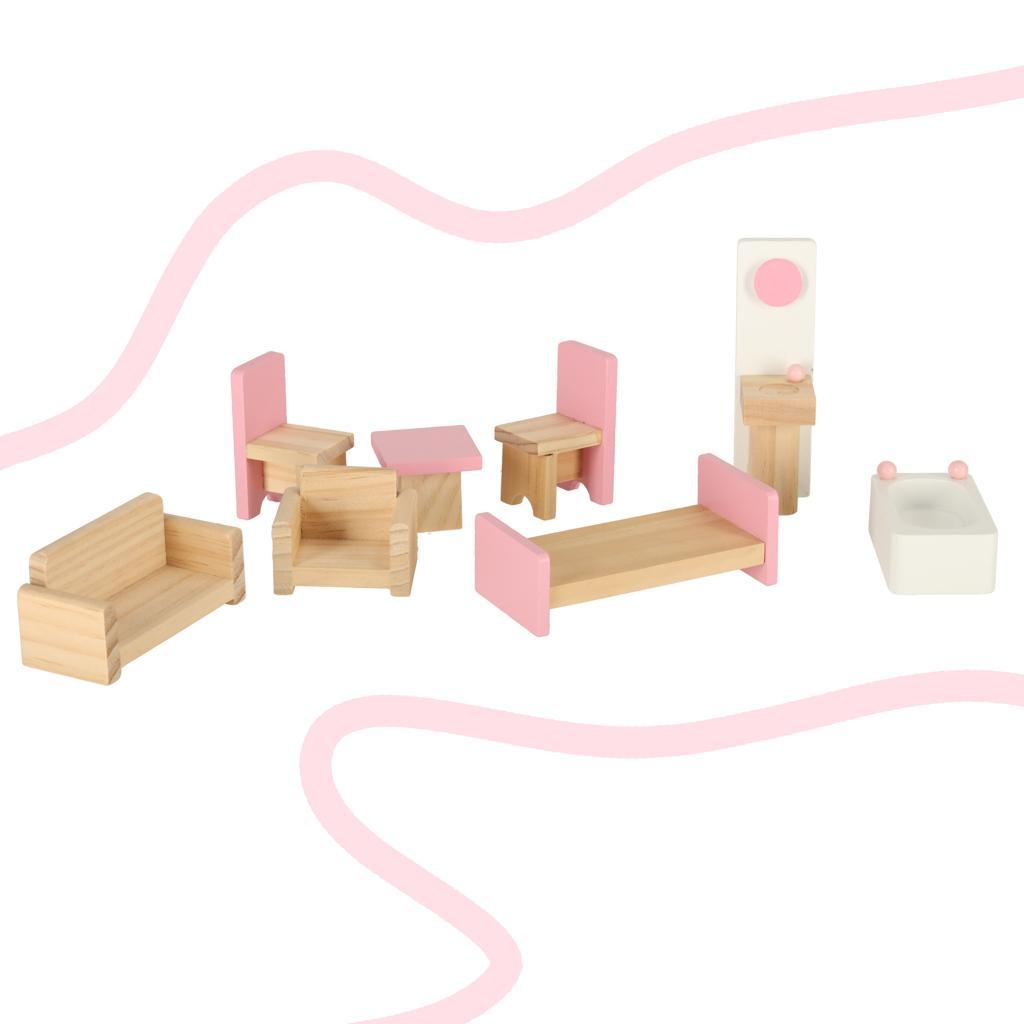Domek dla lalek drewniany różowy montessori mebelki akcesoria dla dziewczynki 39x36x26 cm nr. 6