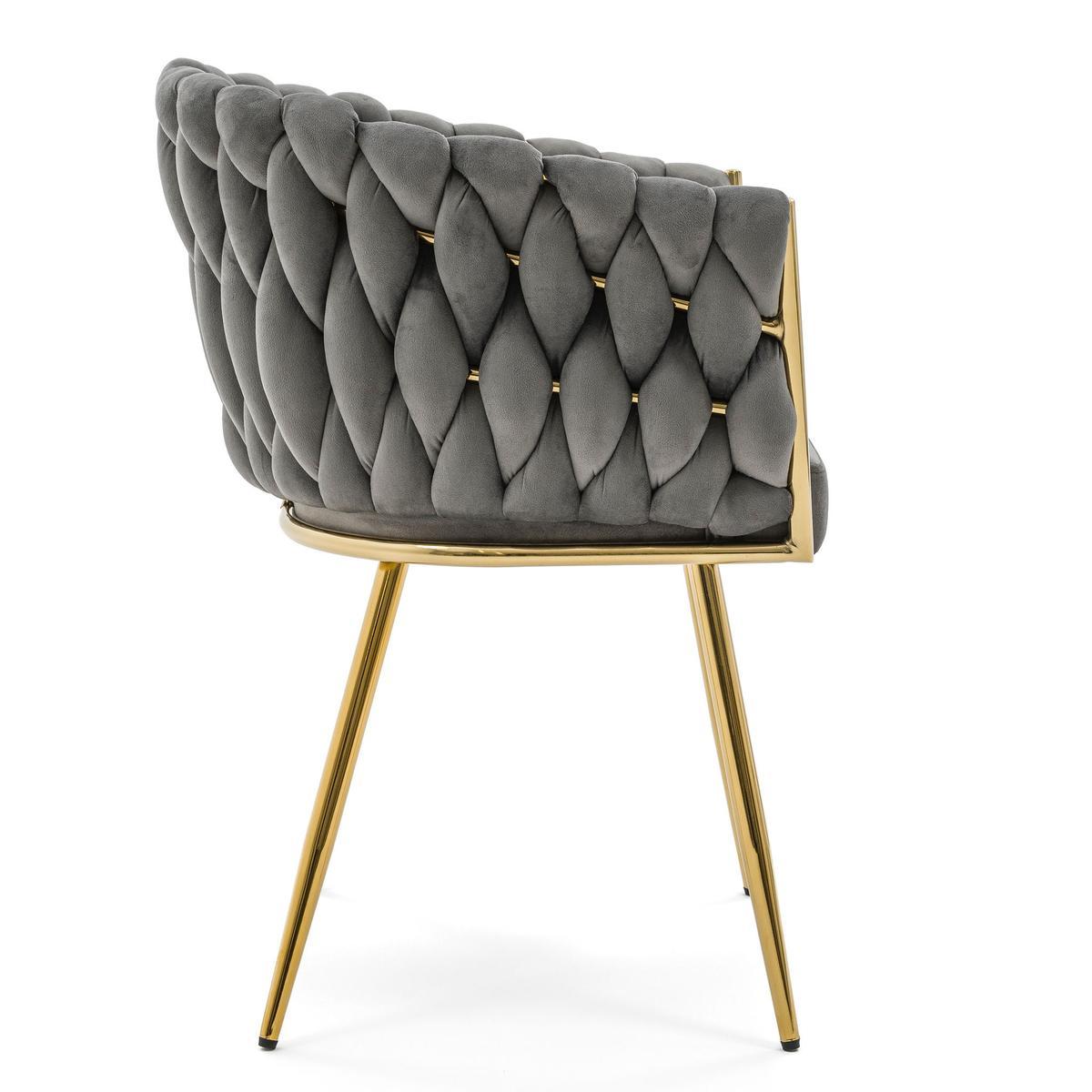 Krzesło tapicerowane z przeplatanym oparciem ROSA GOLD szare złote nóżki do jadalni salonu 3 Full Screen