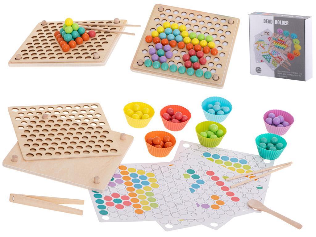 Układanka edukacyjna dla dzieci drewniana mozaika z kulek kolorowe montessori 77 elementów 24x5x23cm nr. 2