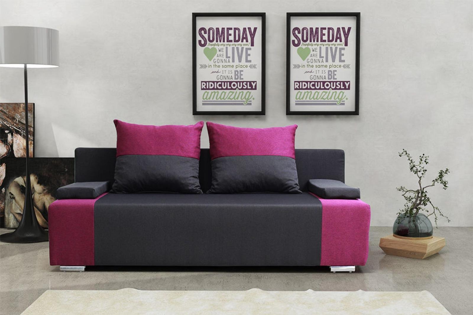 Kanapa rozkładana 195x85x90 cm czarno różowa sofa na sprężynach do salonu  0 Full Screen