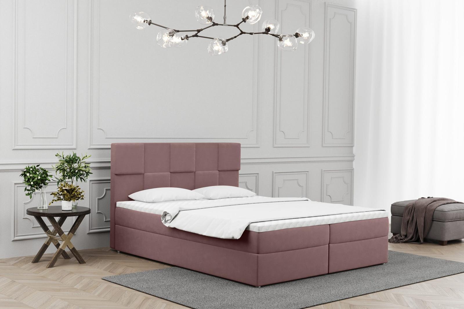 Łóżko ALMA 180x200cm z funkcją przechowywania i materacem do sypialni różowe nr. 1