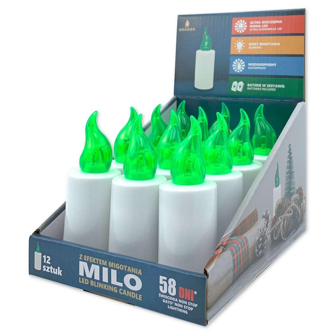 Wkłady do zniczy LED Grande Milo 12 sztuk zielone nr. 1