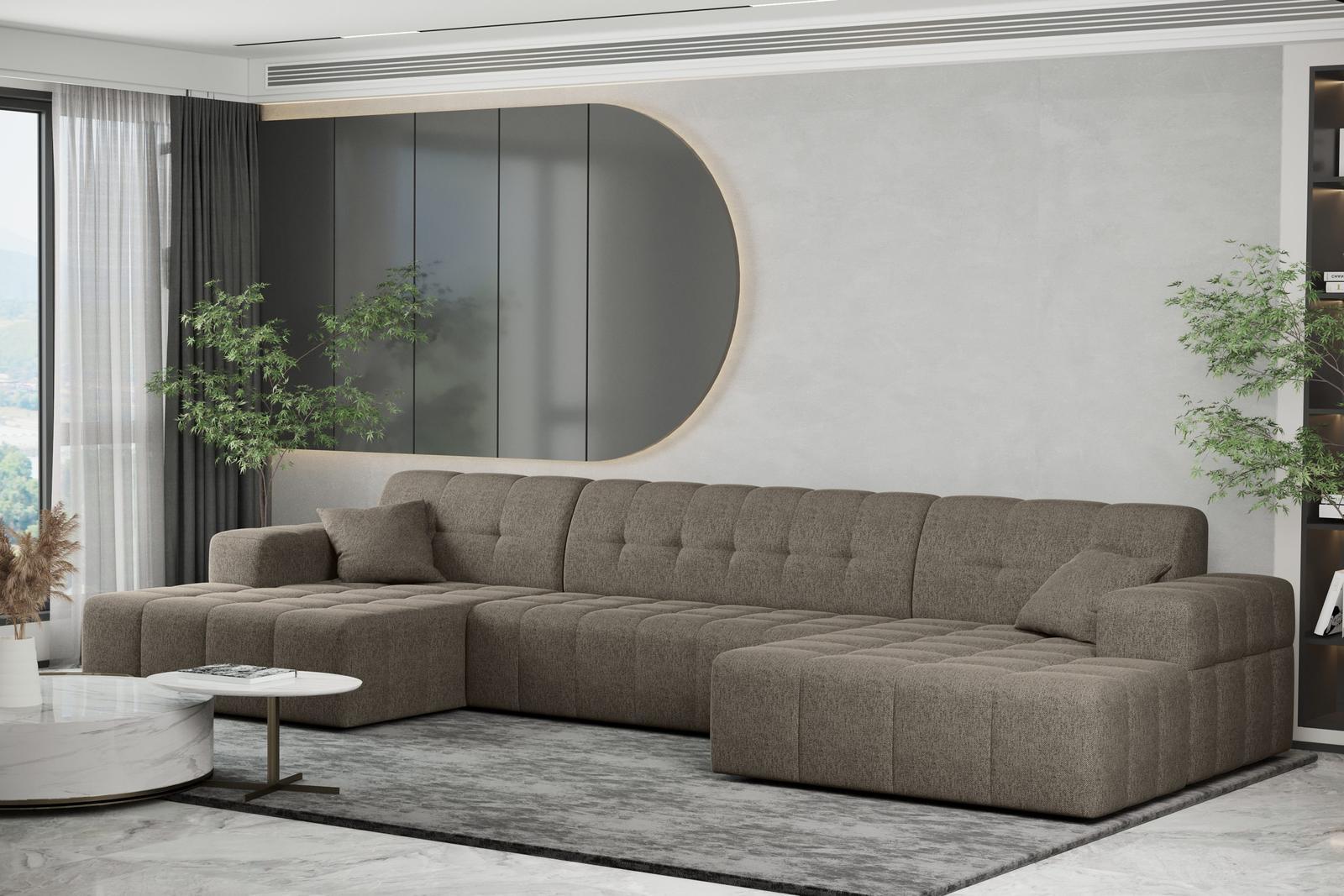 Sofa NIMES 350x82x168 cm bez funkcji spania w kształcie U pikowana do salonu NEVE  beżowa nr. 1