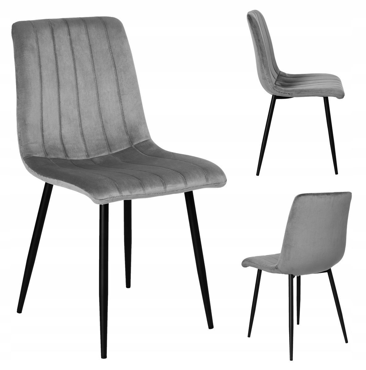 Krzesło FRESNO VELVET 45x89x40 cm tapicerowane szary aksamit czarne nóżki do jadalni lub salonu  0 Full Screen