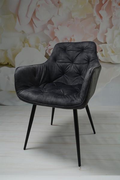 Krzesło Houston 57x85x59 cm pikowane tapicerowane welur szary nogi czarne do jadalni salonu nr. 5
