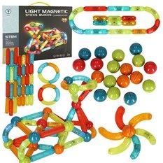 Klocki magnetyczne LED kolorowe magnetic sticks duże patyczki świecące dla małych dzieci 76 elementów 19x13x7 cm  - Miniaturka zdjęcia nr 1