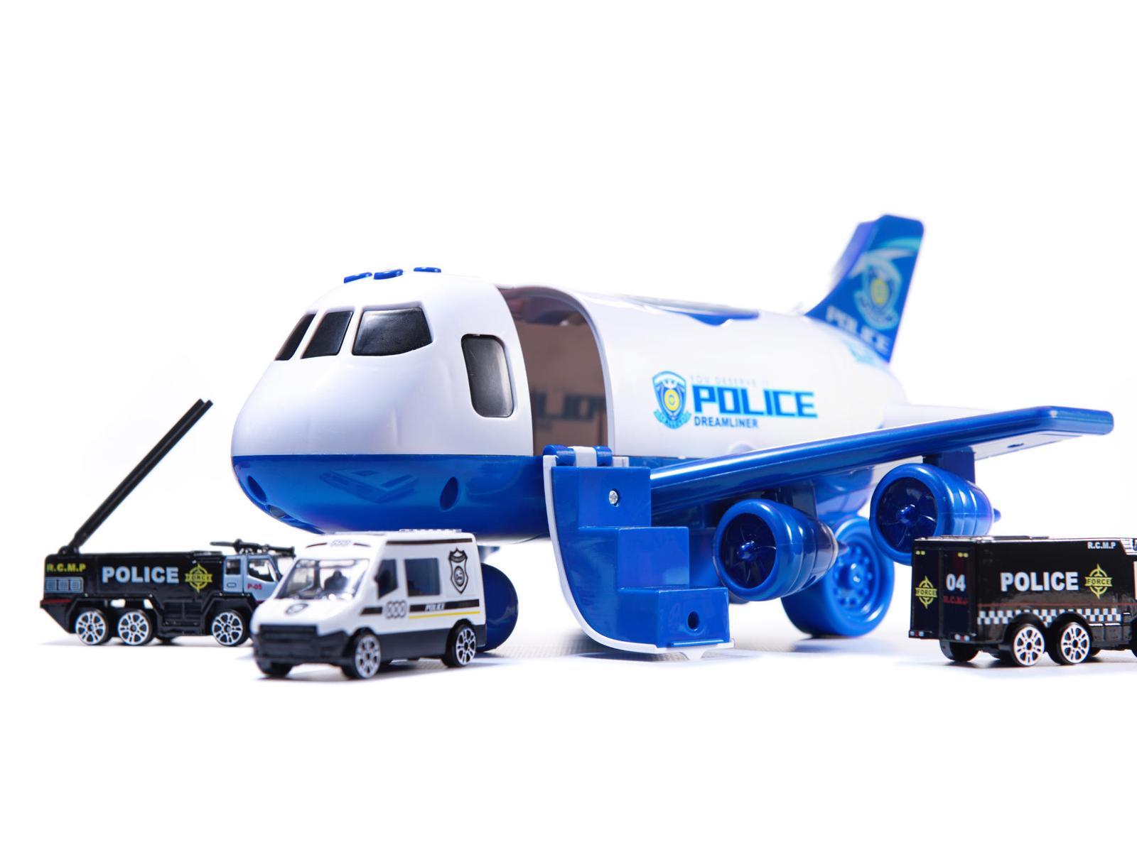 Transporter samolot + 3 auta pojazdy policja zabawka dla dzieci biała 41,5x31,5x14 cm 5 Full Screen