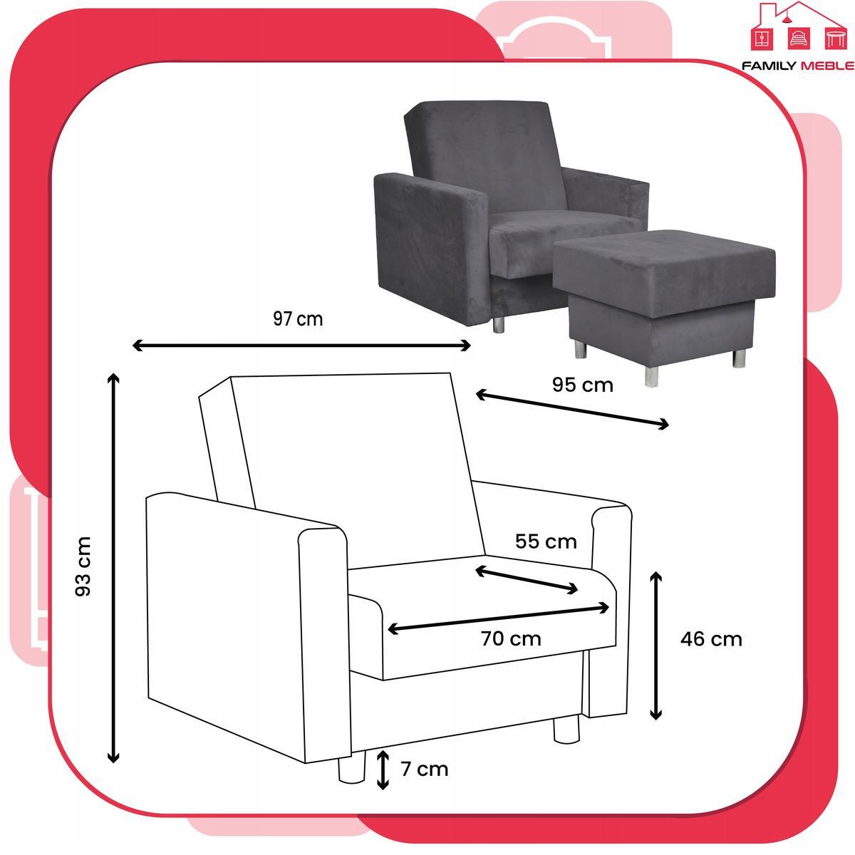 Fotel rozkładany z podnóżkiem Alicja grafit popiel nr. 8