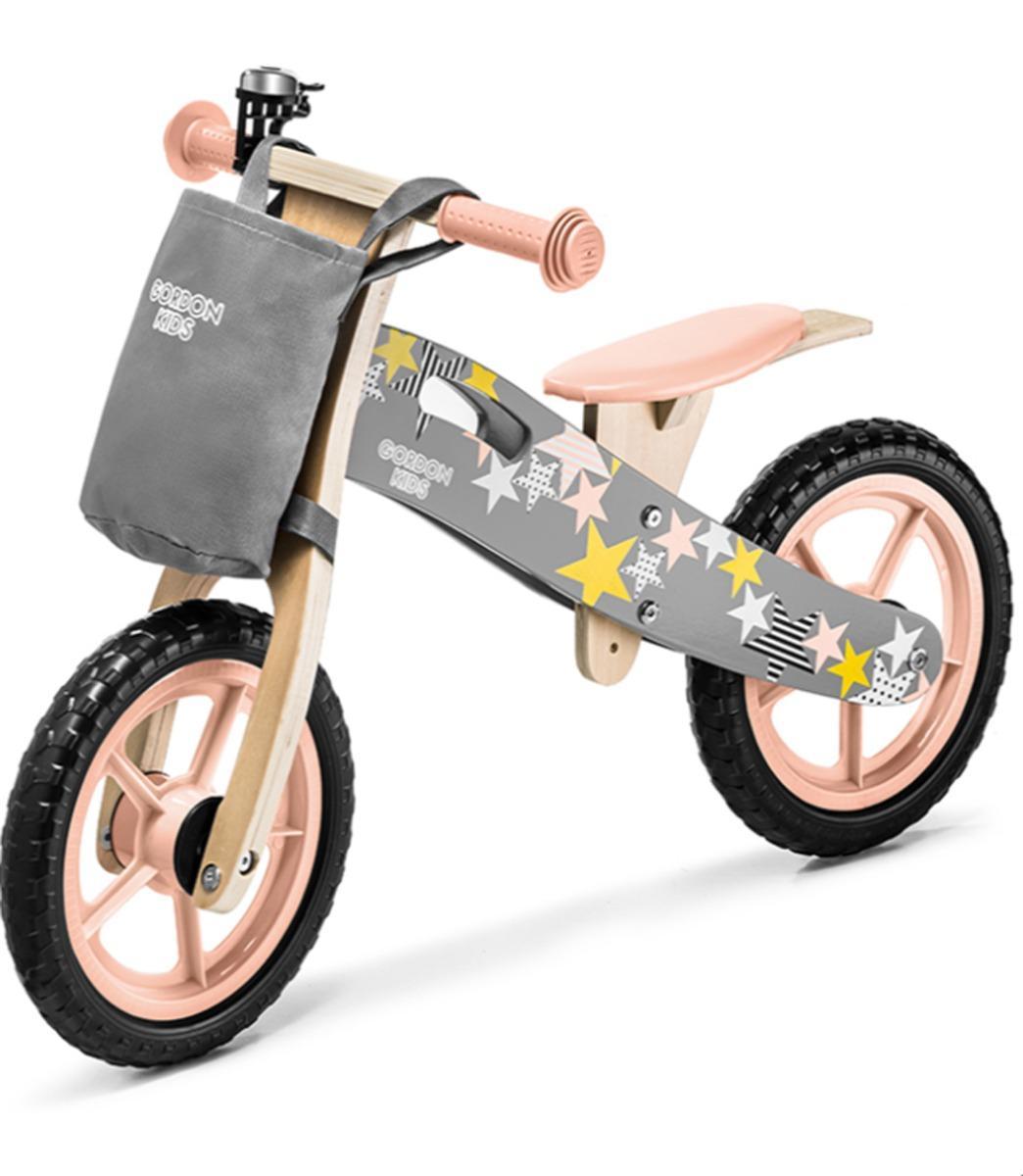 Rowerek biegowy 82 cm drewniany szaro różowy dla dziecka  1 Full Screen