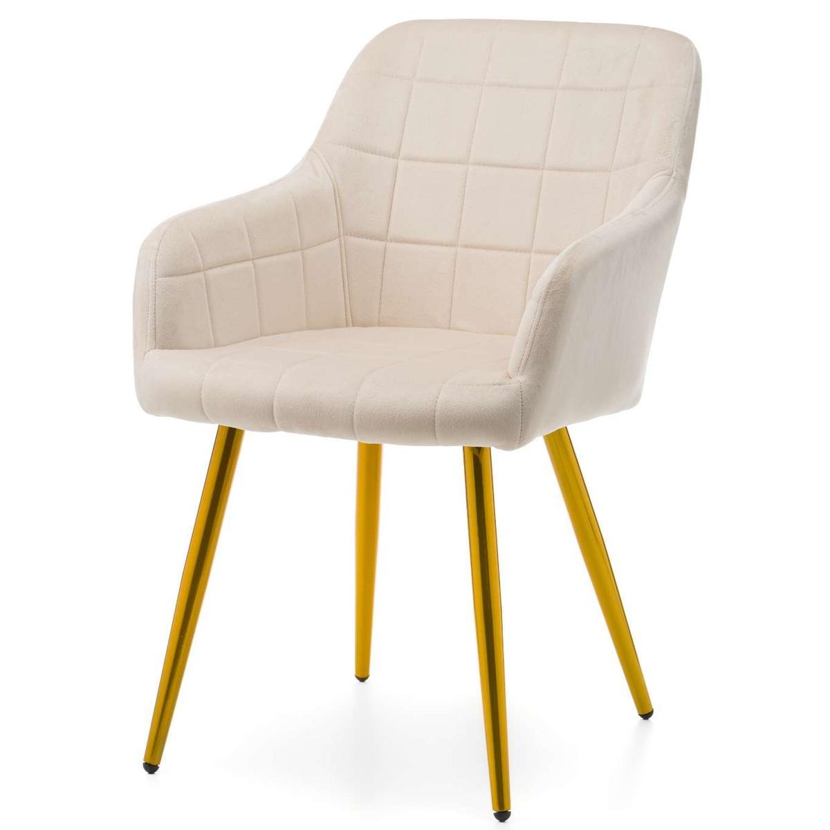 Krzesło ORTE beżowe pikowane tapicerowane welurowe złote nóżki do jadalni lub salonu  nr. 4