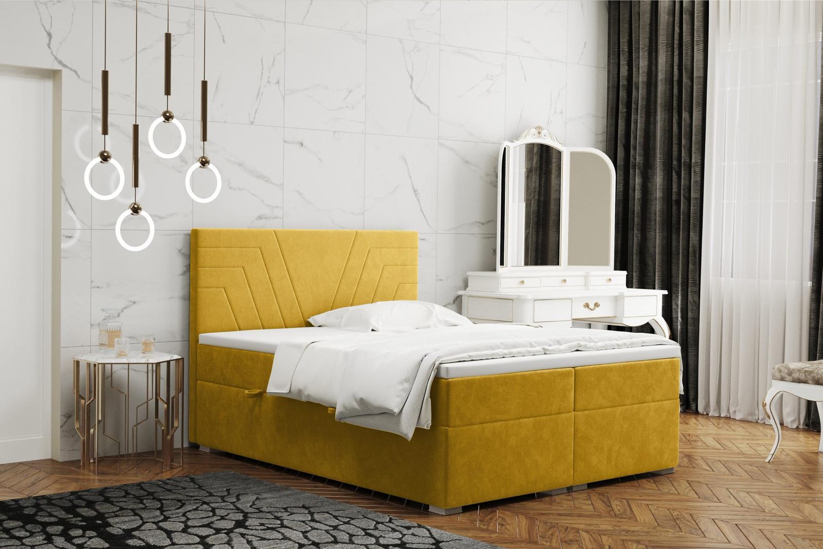 Łóżko CASTEL 120x200 cm z funkcją przechowywania i materacem do sypialni żółte nr. 1