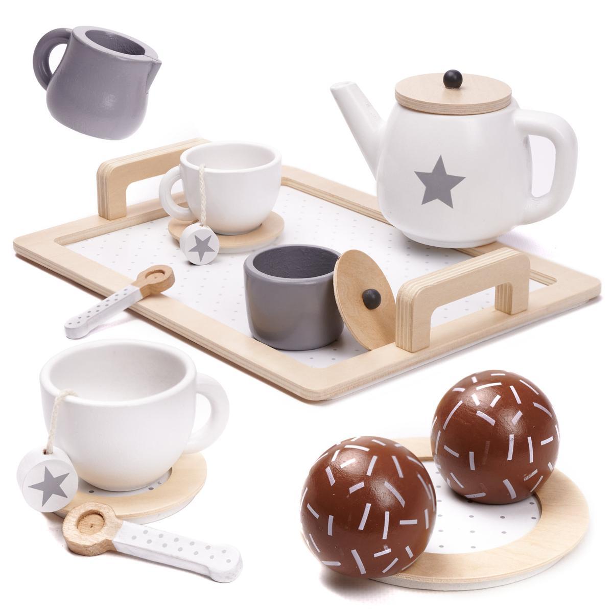 Serwis kawowy drewniany naczynia dla dzieci zestaw kuchenny do herbaty 21cm x 8,5cm x 27cm  nr. 1