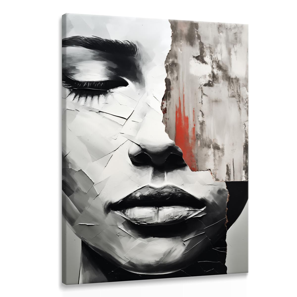 Obraz Do Sypialni Abstrakcyjny PORTRET Kobiety Usta Beton Mur 80x120cm 0 Full Screen