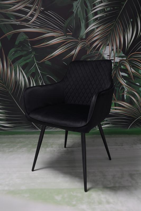 Fotel Lizbona krzesło 57,5x84,5x59 cm welur czarny metalowe nogi czarne do salonu nr. 5