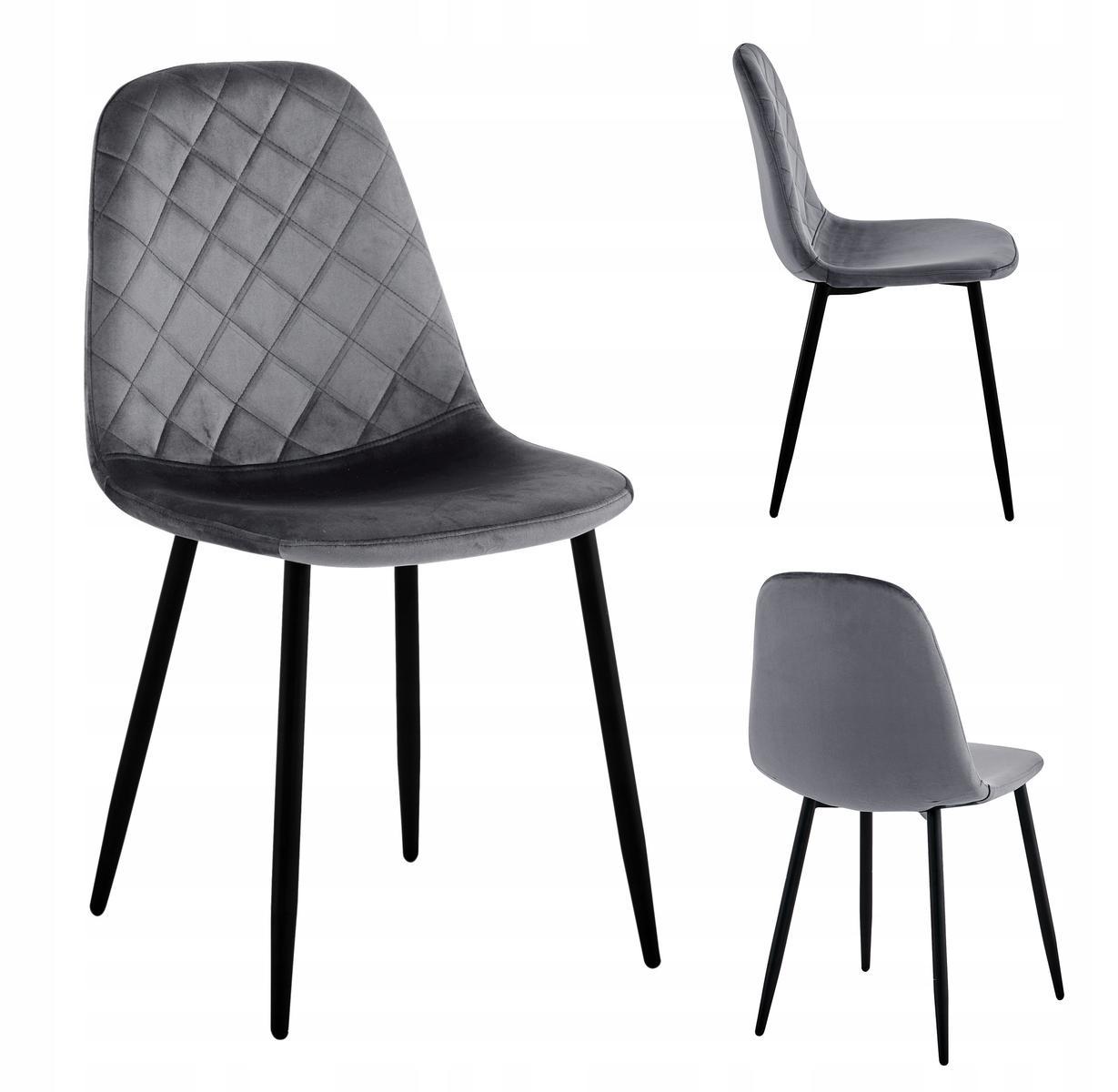 Krzesło welurowe 43x83x52 cm profilowane pikowane Orlando Velvet szare czarne nóżki do jadalni lub salonu  0 Full Screen