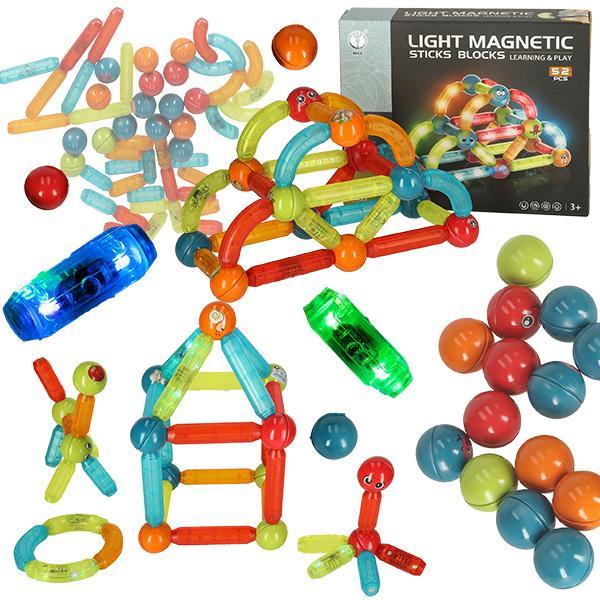 Klocki magnetyczne LED kolorowe magnetic sticks duże patyczki świecące dla małych dzieci 52 elementy 24x19,5x5,5 cm  0 Full Screen