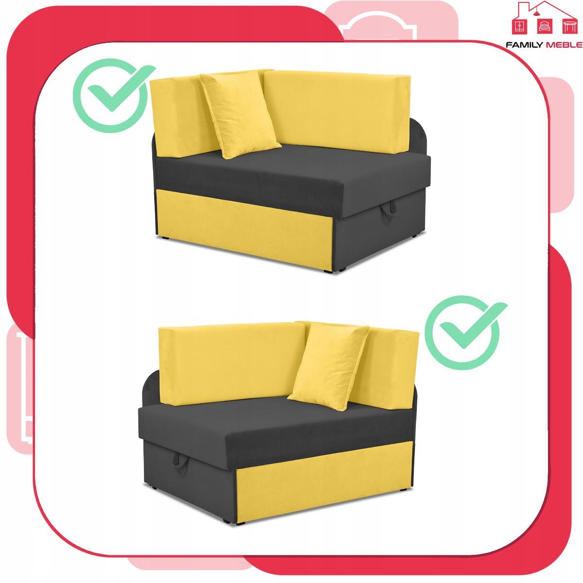 Narożnik DENIS Duo 80x180 cm czarny żółte poduszki rozkładany dla dziecka  nr. 3