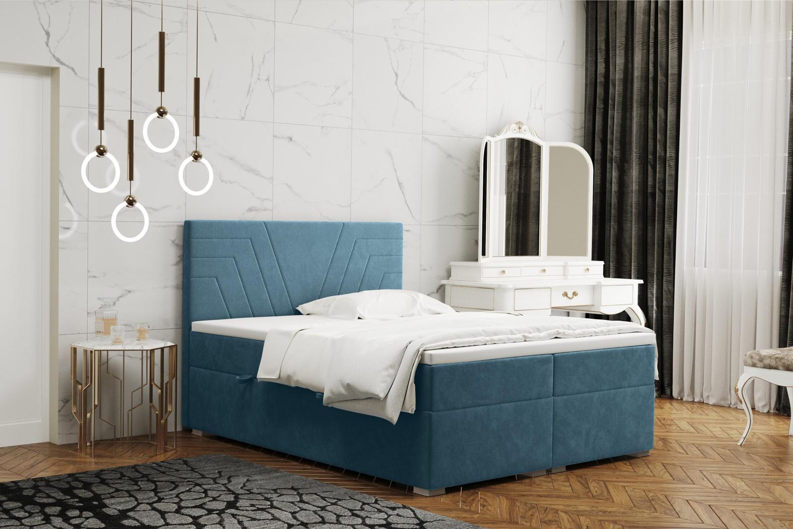Łóżko CASTEL 140x200 cm z funkcją przechowywania i materacem do sypialni jasnoniebieskie nr. 1